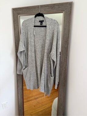 Light Gray Open-Front Ribbed Cardigan Sweater - Women Size Large Joan Vass